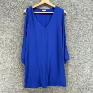 Vizio Dress Women S Small Blue Shift Short V-Neck Cold Shoulder Long Sleeve